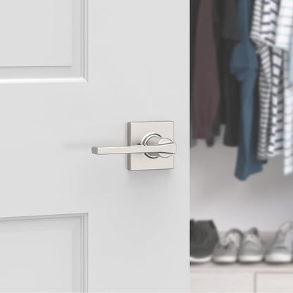 Kwikset Casey Dummy Door Handle, Single Sided Lever for Closets, French Double Doors, and Pantry, Satin Nickel Non-Turning Reversible Interior Push/Pull Lever, with Microban Protection (Pack of 4)