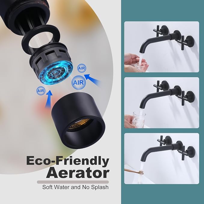 ARCORA Wall Mount Bathroom Faucet, Matte Black Bathroom Sink Faucet, 2 Handle Wall Mount Vessel Sink Faucet Rough in Brass Valve Included