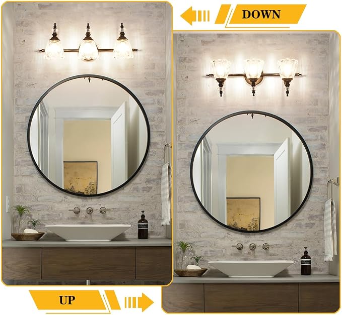 Matte Black Bathroom Vanity Light, Farmhouse Bathroom Light Fixtures Over Mirror, 3 Light Vanity Lighting Fixtures, Flower Glass Shade Wall Sconce Lighting