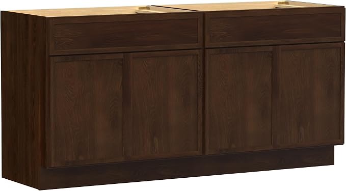 66 Inch Bathroom Vanity Base Only, Double Vanity Cabinet with Soft Closing Door, 2ea 33 inch Cabinet, Without Top,Brown