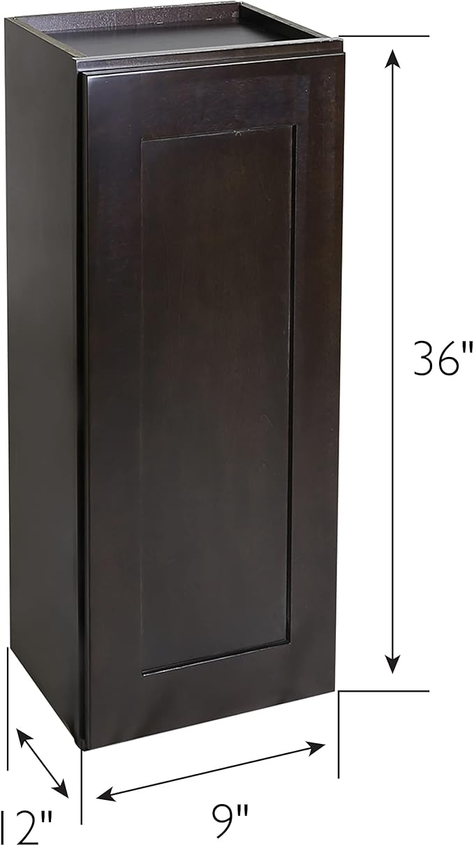 Brookings Shaker Fully Assembled Wall Kitchen Cabinet W936, 9 W x 12 D x 36 H, Brown, Solid Wood, Design House, 586495