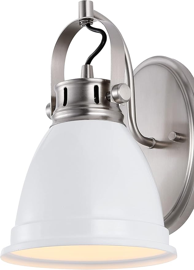 JONATHAN Y 7" White/Nickel 1-Light LED Vanity Light, Adjustable Wall Sconce for Bathroom Mirror, Farmhouse Bohemian Kitchen Light, Iron Black Bell Shade (JYL1114B)