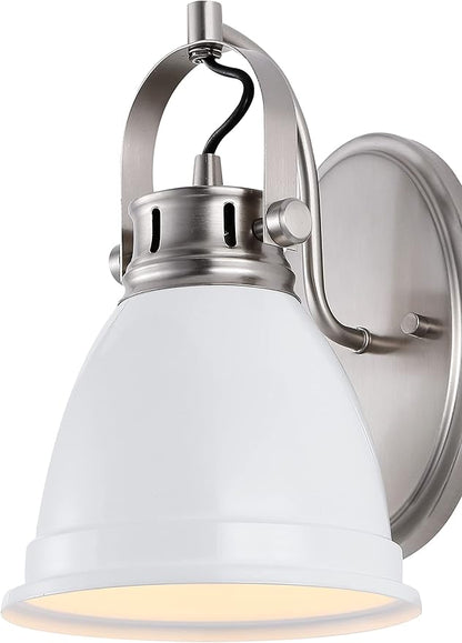JONATHAN Y 7" White/Nickel 1-Light LED Vanity Light, Adjustable Wall Sconce for Bathroom Mirror, Farmhouse Bohemian Kitchen Light, Iron Black Bell Shade (JYL1114B)
