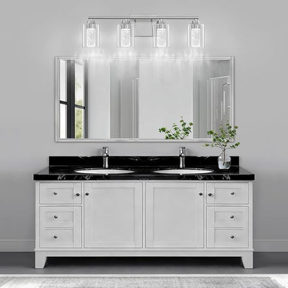 4-Light Brushed Nickel Bathroom Vanity Light with 3 Color Modes (3000K/4000K/6000K), Dimmable Modern Wall Light Over Mirror with Clear Glass Shade