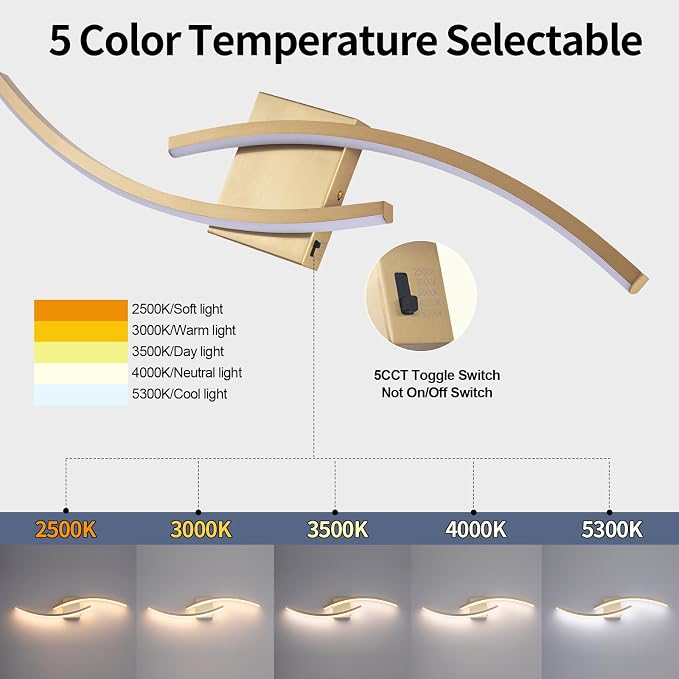 31.5 inch Modern Bathroom Vanity Light Gold Lights Fixtures Dimmable 5CCT Led Bathroom Light Fixture Over Mirror Modern Wall lamp for Cabinet Hallway