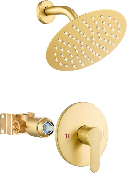 Airuida 8 Inch Brushed Gold Shower Faucet Set,Shower Valve Kit | Female Threads Rough-in Valve Shower Trim Kit,Single Handle Control Shower Set