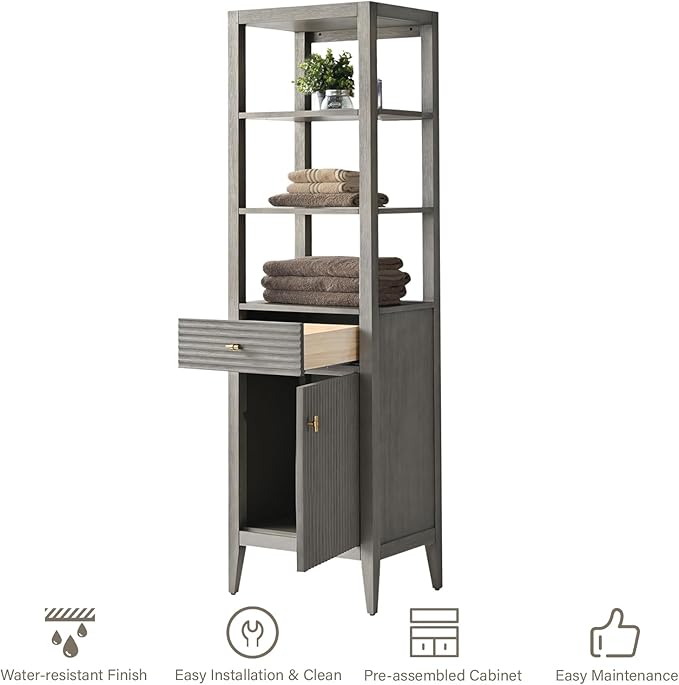 HOMEBEYOND Bathroom Vanity with Storage Cabinet & Shelves, Free-Standing Vanity with Soft-Closing Doors, Golden Brushed Handware, Driftwood Gray,
