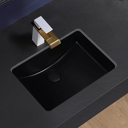 Undermount Bathroom Sink 18x13 Inch Small Bathroom Sink Black Porcelain Ceramic Bathroom Under Counter Lavatory Vanity Sink Basin Rectangular Undermount Sinks with Overflow