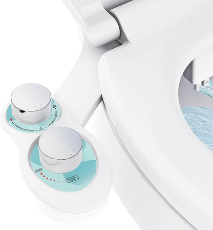 RV Bidet Toilet Seat Attachment, RV Bidet for Camper Toilet with Dual Nozzles, Self/Rear/Front Cleaning, Non-Electric, Adjustable Water Pressure, Fresh Water