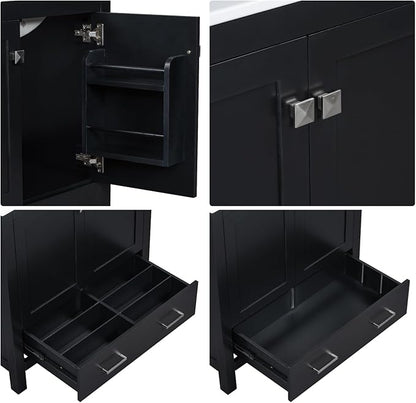 30" Freestanding Bathroom Vanity with Sink, Floor Stand Bathroom Storage Cabinet with Ceramic Sink, Doors with Double-Layered Storage Shelves, Modern Compact Vanity with Divided Drawer, Black
