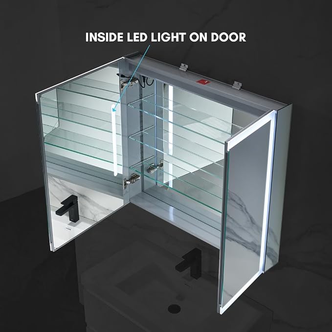 Blossom LED Mirror Medicine Cabinet with Lights, 36x32 Inch, Wall Mounted LED Lighted Bathroom Medicine Cabinet, Recessed/Surface with Defogger, Adjustable Brightness, Makeup Mirror with Lights