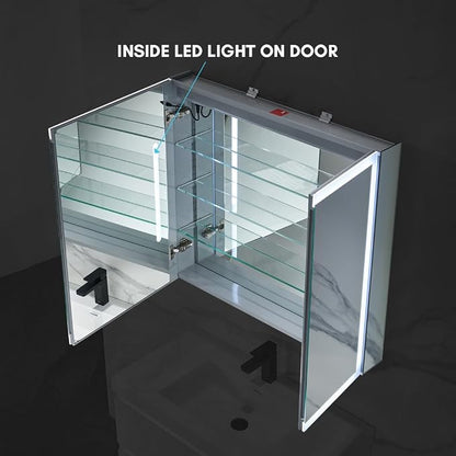 Blossom LED Mirror Medicine Cabinet with Lights, 36x32 Inch, Wall Mounted LED Lighted Bathroom Medicine Cabinet, Recessed/Surface with Defogger, Adjustable Brightness, Makeup Mirror with Lights