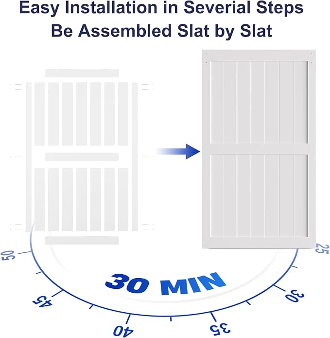 SMARTSTANDARD 48" x 84" White Sliding Barn Door with 8FT Silver Hardware | Pre-Drilled Ready to Assemble, Waterproof PVC Coating, H-Frame