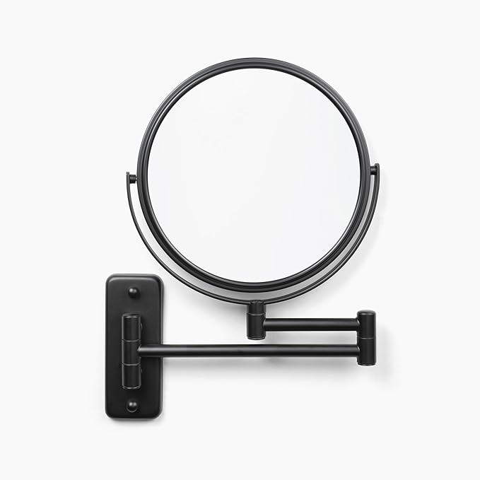 JERDON Wall-Mounted Magnifying Mirror - Bathroom Makeup Mirror with 5X Magnification - 8-Inch Diameter - Black - Model JP7506BK