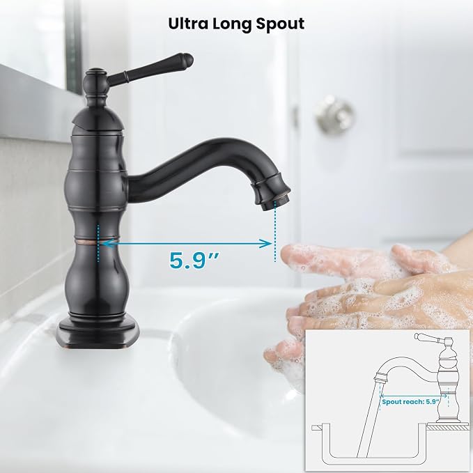 gotonovo Bathroom Faucet 1 Hole Vintage,Oil Rubbed Bronze,5.9” Spout Reach | Bathroom Sink Faucet for 1 or 3 Hole Single Handle,Deck Plate,360° Swivel Spout,Pop Up Drain,cUPC Supply Hoses,for Vanity RV