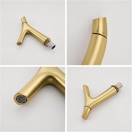 Faucet for Bathroom Sink Single Handle Bathroom Faucet 1 Hole Brass Hot and Cold Brushed Gold
