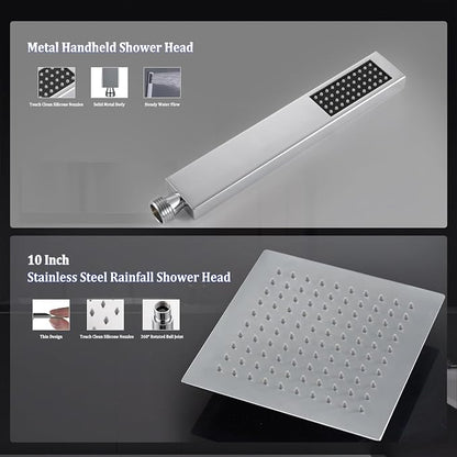 All Metal Rain Shower Head with Handheld Combo, YDmeet 10 Inch Rainfall Shower Head, Stainless Steel Hand Wand, 3 Setting Diverter, Adjustable Extension Arm w/Lock Joints, 71" Extra Long Hose, Chrome