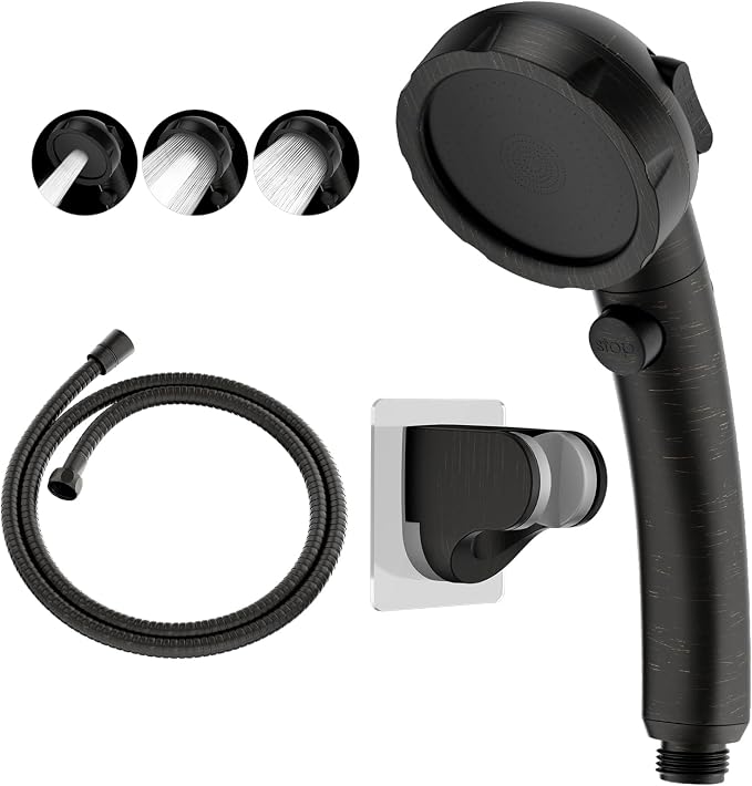 KAIYING RV & Camper High Pressure Handheld Shower Head with Pause Button | 3 Spray Modes with ON/OFF Switch, Detachable Dog Shower Attachment, Pet Shower Wand with Bracket & Hose, Oil-Rubbed Bronze