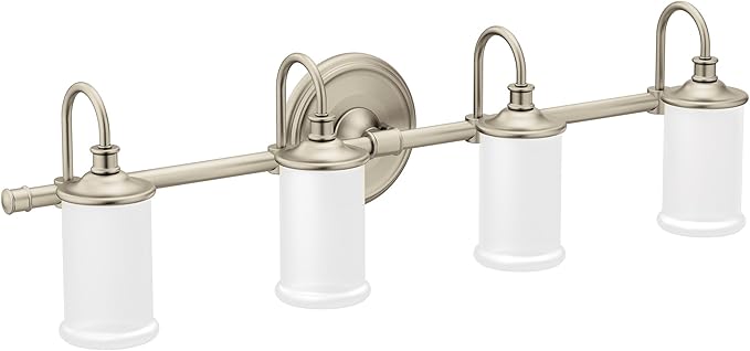 Moen YB6464BN Belfield 4-Light Dual-Mount Bath Bathroom Vanity Fixture with Frosted Glass, Brushed Nickel