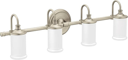 Moen YB6464BN Belfield 4-Light Dual-Mount Bath Bathroom Vanity Fixture with Frosted Glass, Brushed Nickel
