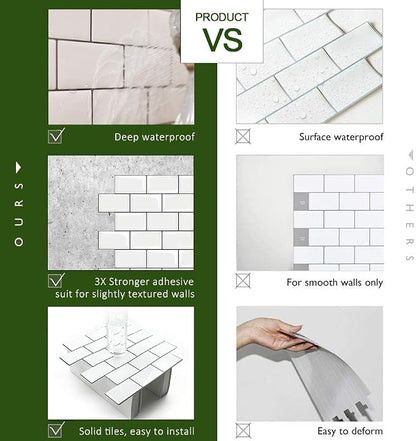 STICKGOO Subway Tile Peel and Stick Backsplash, Thicker Design 12" x 12" Stick on Backsplash Tiles for Kitchen, Bathroom, Wall Tile (5 Sheets, Warm White with Grey Grout)
