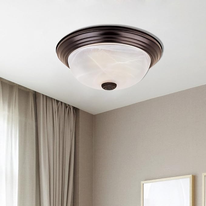 DESIGNERS FOUNTAIN Reedley 2-Lights Flush Mount Ceiling Light, 11 Inch Lighting Fixture for Kitchen, Bedroom, Bathroom, and Hallway, White Alabaster Glass, Oil Rubbed Bronze, 1257S-ORB-AL (Pack of 2)