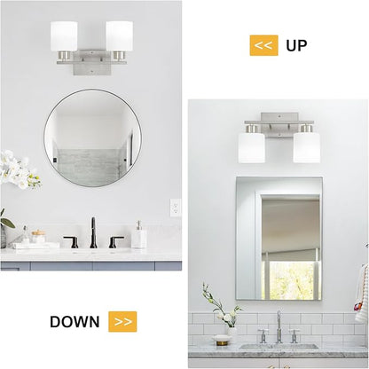 WILON Bathroom Vanity Lights, 2-Light Modern Vanity Light, Brushed Nickel Bathroom Lighting Fixture Over Mirror, Wall Sconce Light Over Kitchen Sink, Wall Lamps for Living Room Bedroom