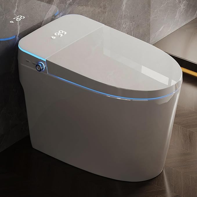 VIPOOO Smart Toilet with Bidet Built In- Automatic Tankless Modern Intelligent Toilet With User Definition, Foot Sensor Flush, Heated Seat, Warm Water Dryer VIP-01