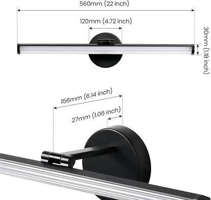 KAISITE Bathroom Light Fixture Over Mirror - Black Vanity Light 18W 4000K LED Bathroom Lighting Fixture Angle Adjustable 22 Inch Modern Vanity Light Bar for Bedroom Living Room