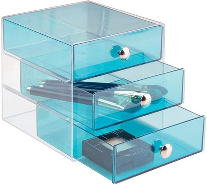 iDesign 3-Drawer Vanity Organizer, Aqua, 6.5" x 6.5" x 6.5" | BPA-Free Plastic