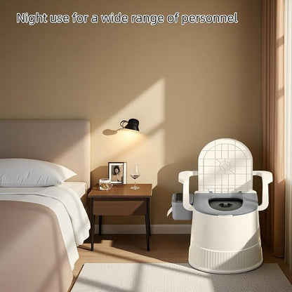 Portable toilet seat with armrests, with lid, with tissue holder, with seat function, robust, easy to clean, no power connection required, suitable for indoor and outdoor use (Khaki)