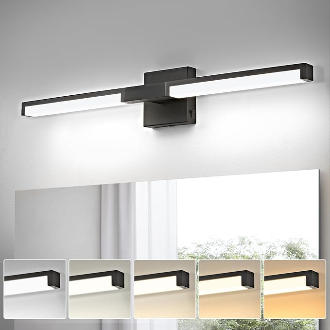 OKELI Modern Bathroom Light Fixtures Over Mirror, 24 Inch Matte Black Vanity Light Bar for Bathroom, 12W 5CCT Diammable Wall Light