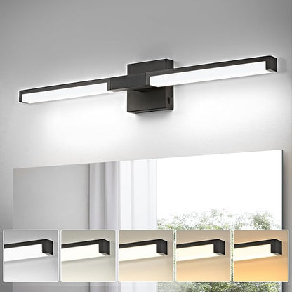 OKELI Modern Bathroom Light Fixtures Over Mirror, 24 Inch Matte Black Vanity Light Bar for Bathroom, 12W 5CCT Diammable Wall Light