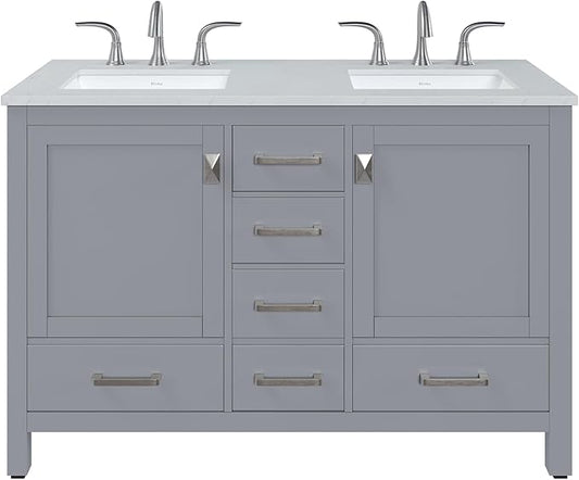 Eviva Aberdeen 48 Inch Bath Vanity with Sink- Gray Bathroom Vanity with Carrara Quartz Top