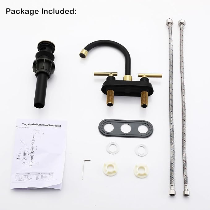 Bathroom Faucet Black and Gold, 2 Handle 4 Inch Centerset Bathroom Sink Faucet with Pop Up Drain, Modern RV Vanity Sink 2 or 3 Hole Mount