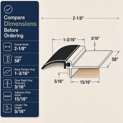 Prime-Line 650-1010 Restroom Door Privacy Cover, Black, 2-1/8 x 58 In., Rigid Plastic and Flexible Vinyl Restroom Stall Gap Filler, Provides Privacy, Easy to Install Self-Adhesive (Single Pack)
