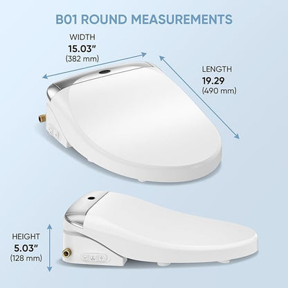 LEIVI Electric Bidet Toilet Seat with Wireless Remote and Side Panel, Multiple Spray Modes, Adjustable Heated Seat, Warm Water and Air Dryer, Auto LED Nightlight, Round