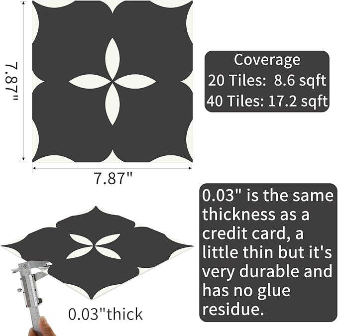 MORCART Peel and Stick Floor Tile Star Waterproof Vinyl Flooring DIY Flooring for Bathroom, Kitchen, Fireplace, Pet House, Stairs, Bedrooms, Wall, Store(20PCS,7.87" x 7.87",Black)