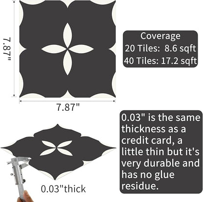 MORCART Peel and Stick Floor Tile Star Waterproof Vinyl Flooring DIY Flooring for Bathroom, Kitchen, Fireplace, Pet House, Stairs, Bedrooms, Wall, Store(20PCS,7.87" x 7.87",Black)