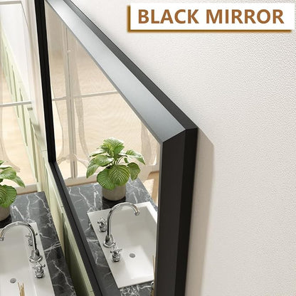 SMIROR 66x36 Matte Black Bathroom Vanity Mirror for Over Sink | Metal Wide Frame, Rectangle, Right- Angle Corner, Anti-Rust, Horizontally or Vertically Wall- Mounted for Home Remodel