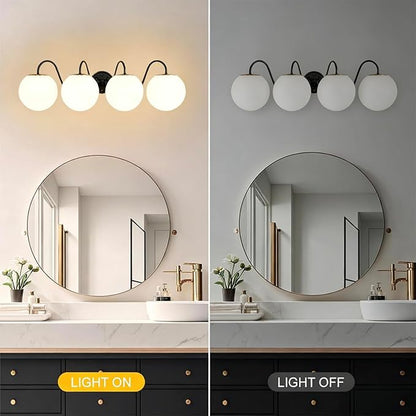 4 Lights Vintage Bathroom Vanity Light Fixtures Over Mirror, Matte Black Vanity Lights For Bathroom With Milk White Glass Globe Shade, Wall Lights For Bedroom, Hallway, Dressing Table(Includ G9 Bulbs)