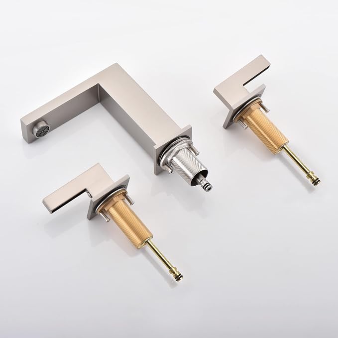 sumerain 8 Inch Widespread Brushed Nickel Bathroom Faucet 2 Handles Lavatory Faucet with Quick Install Hose