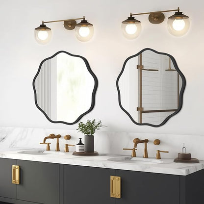 WallBeyond Round Wavy Mirror for Wall Decorative 20 inch, Modern Round Mirror Aluminum Frame for Bathroom Bedroom Living Room Home House Office Entryway, Black