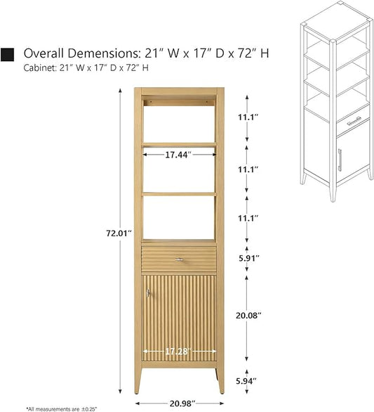 HOMEBEYOND Bathroom Vanity with Storage Cabinet & Shelves, Free-Standing Vanity with Soft-Closing Doors, Golden Brushed Handware, Natural Oak