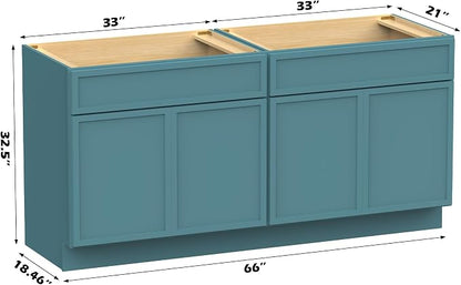 66 Inch Bathroom Vanity Base Only, Double Vanity Cabinet with Soft Closing Door, 2ea 33 inch Cabinet, Without Top,Green