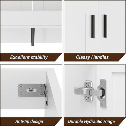 Large 48 Inch Bathroom Vanity with Ceramic Sink and 6 Soft-Close Drawers, Spacious White Cabinet with Thickened Construction