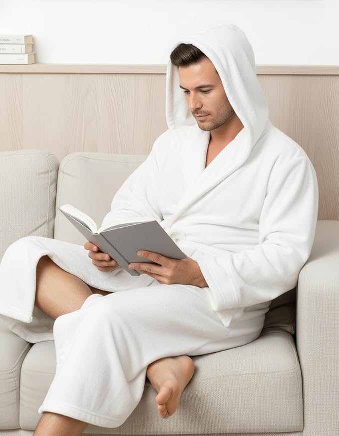 NY Threads Mens Robe with Hood, Luxury Plush Fleece Hooded Mens Bathrobe, Spa Bath Robe for Men