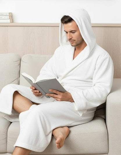 NY Threads Luxury Ultra Soft Mens Robe with Hood Plush Fleece Long Bathrobe