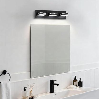 LED Modern Bathroom Vanity Light Fixtures 3-Light, 19 inch Dimmable Matte Black Vanity Lights for Bathroom Lighting Fixtures Over Mirror, with 350°Rotatable Acrylic Heads(White Light 5500K)