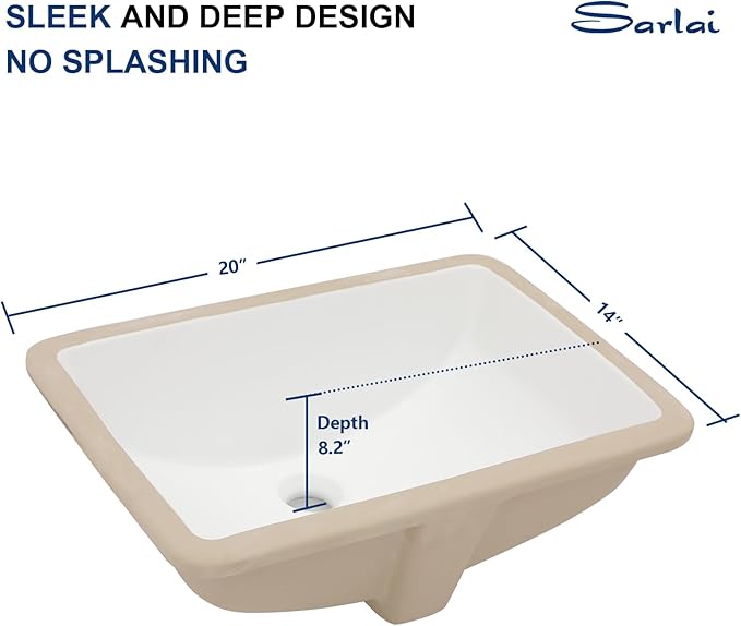 Sarlai Undermount Bathroom Sink White - 19.4 x 13.7 inch Rectangular Undermount Vessel Sink Modern White Ceramic Rectangle Sink, Vanity Sink Art Basin with Overflow, Interior Bowl Size 17.3"x11.6"